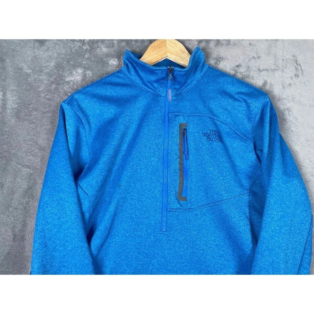 The North Face Mens Medium Blue Heather Quarter Zip Fleece Pullover Jacket